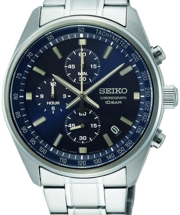 SEIKO CHRONOGRAF UR HERRE STÅL MED BLÅ SKIVE - SSB377P1