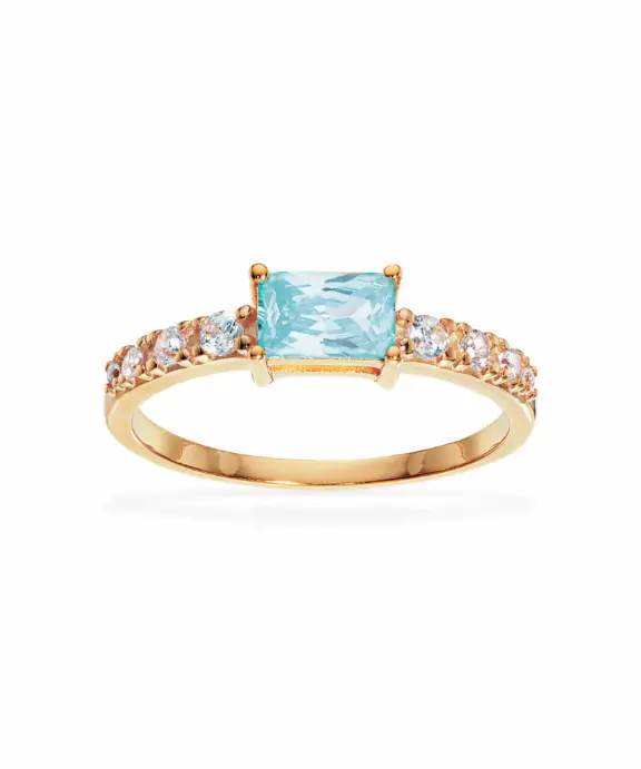 SCROUPLES SØLV FORGYLDT RING MED BLÅ ZIRKONER - 728232