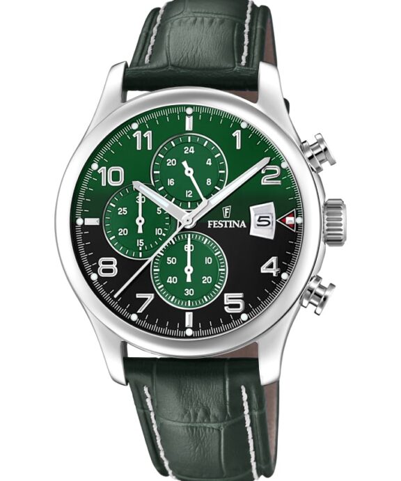 FESTINA UR HERRE STÅL MED GRØN REM - F20375/8