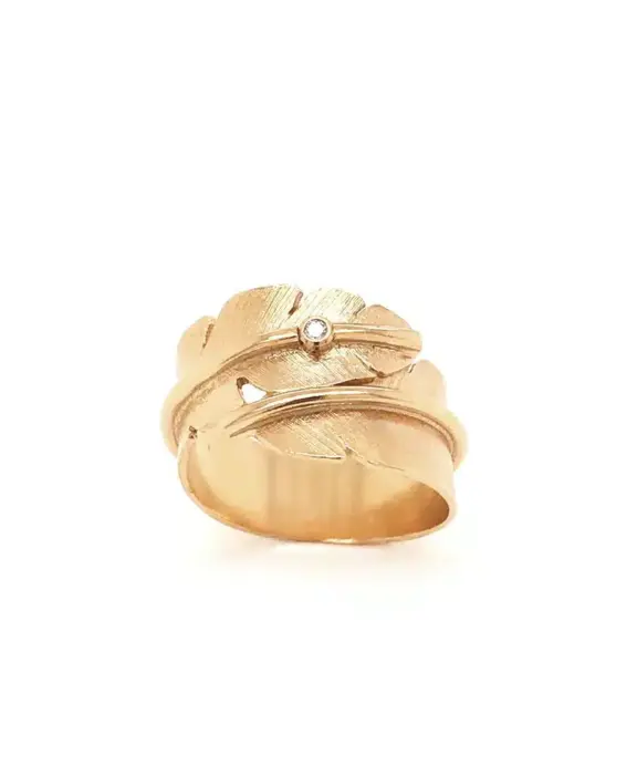 HEIRING FEATHER RING SØLVFORGYLDT M MED BRILLIANT - 51-5-96BR-FG