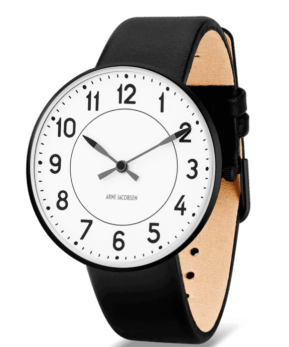 ARNE JACOBSEN UR STATION MED SORTE TAL 40MM - 53412-2001B