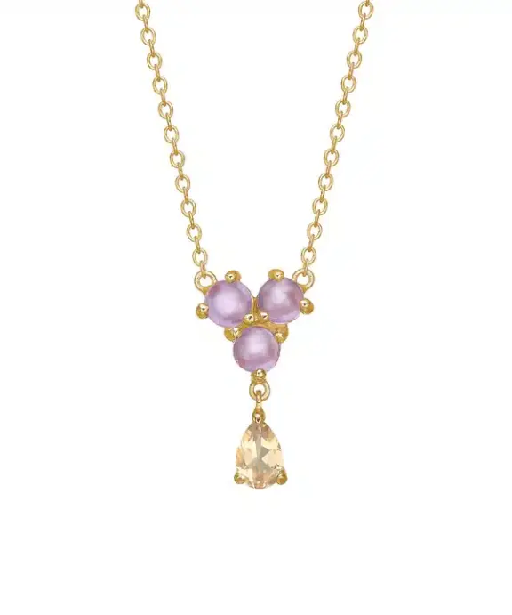 CARRÉ OLALLA SØLV FORGYLDT HALSKÆDE MED AMETHYST OG KVARTS - FC 4438 AMCHQ 38+2,5+2,5CM