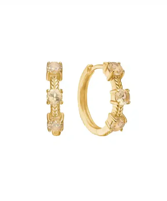 CARRÉ OLALLA ØRERINGE SØLV FORGYLDT HOOP MED CHAMPAGNE FARVET KVARTS - FH 4439 CHQ