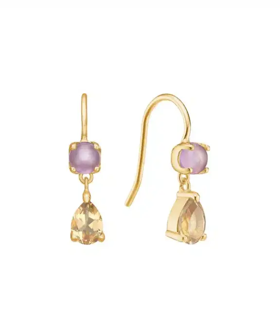 CARRÉ OLALLA SØLV FORGYLDT ØRERINGE MED AMETYST OG CHAMPAGNE KVARTS - FH 4448 AMCHQ