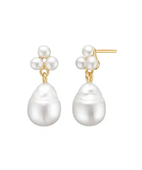 CARRÈ REEF ØRERINGE SØLV FORGYLDT MED PERLER - FS 4465 BI-BI