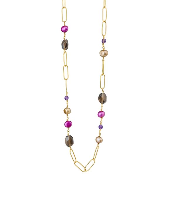 SUSANNE FRIIS BJØRNER COLLIER I SØLV FORGYLDT MED ET STENMIX OG FERSKVANDSPERLER - 1888-2-45-589