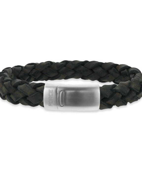 SCROUPLES FORCE ARMBÅND I GRØNT LÆDER OG STÅL 21CM - 03561A,M