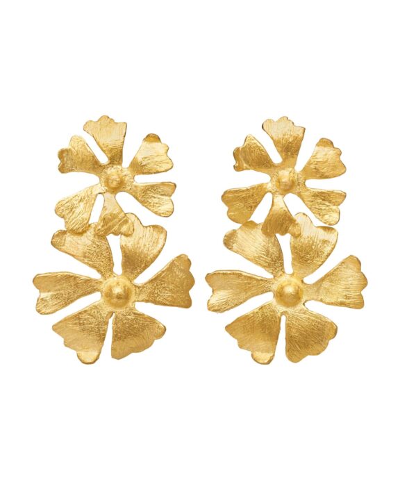 SUSANNE FRIIS BJØRNER ØRERINGE MED TO STORE BLOMSTER I SØLV FORGYLDT - 5699-2