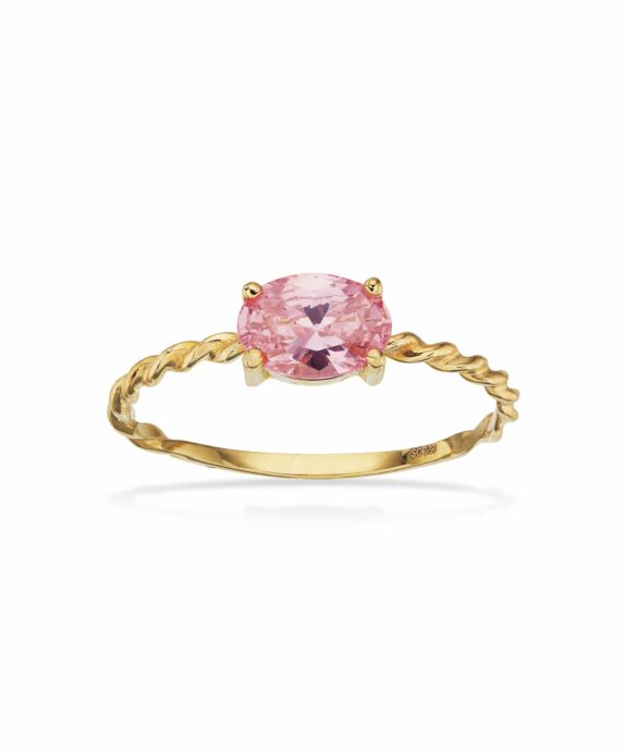 SCROUPLES 8 KARAT GULD RING MED ROSA STEN - 713663