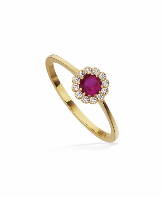 SCROUPLES RING I 8 KARAT MED RØD OG KLARE ZIRKONIA - 713943