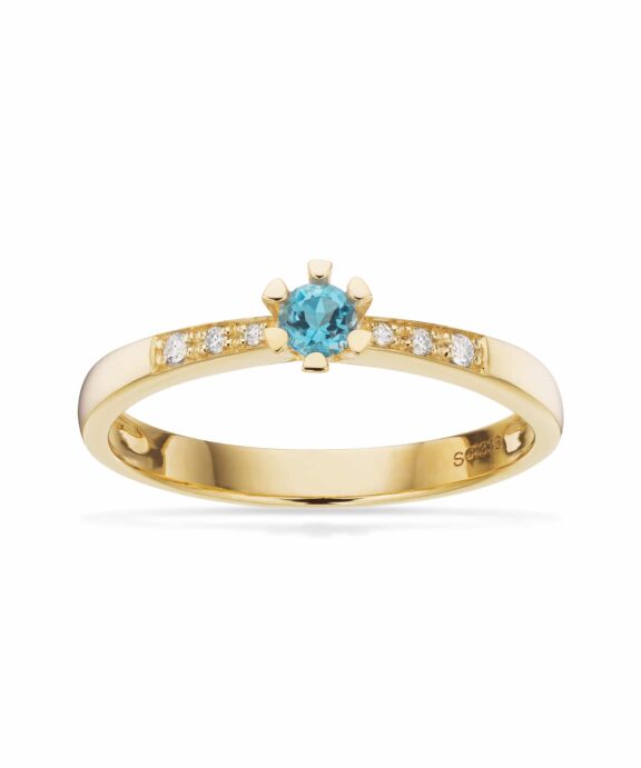 SCROUPLES VIDA DARLING GULD RING MED BLÅ TOPAS  OG BRILLANTER- 7823,10BT