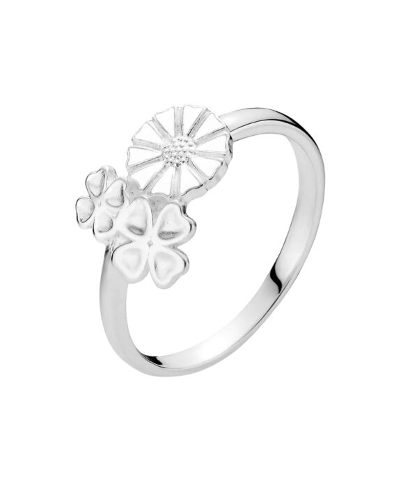 LUND COPENHAGEN MARGUERIT RING MED FIRKLØVER SØLV - 9075072-H
