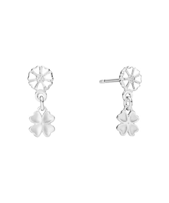 LUND COPENHAGEN MARGUERIT ØRERINGE I SØLV MED FIRKLØVER - 9095072-4-H