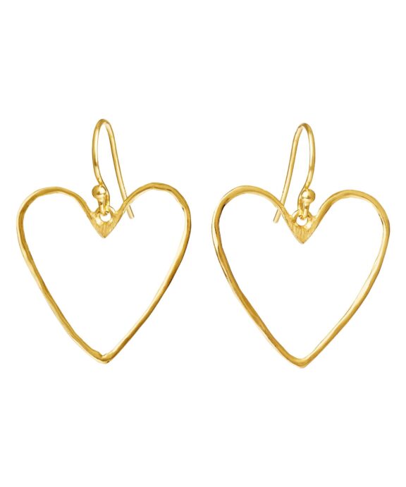 SUSANNE FRIIS BJØRNER SØLV FORGYLDTE ØRERINGE MED HJERTE HAMRET 25MM - 5703-2-25