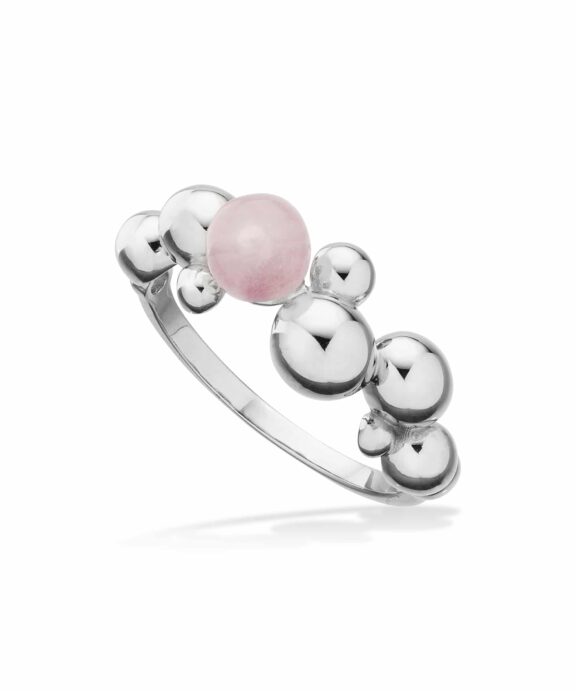 SCROUPLES RING I SØLV MED KUGLER OG ROSA QUARTZ - 728652