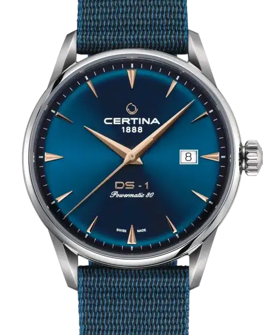 CERTINA DS1 STÅL LÆNKE OG NATROREM MED BLÅ SKIVE - C0298071104102