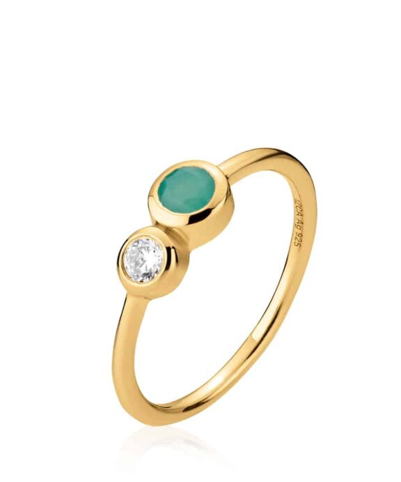 IZABEL CAMILLE FORGYLDT LEONORA RING MED KRYSOPRAS OG ZIRKONER - A4190GS
