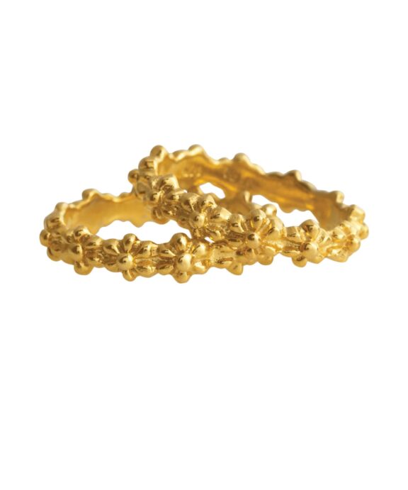 SUSANNE FRIIS BJØRNER RING SØLV FORGYLDT MED HYLDEBLOMSTER STR 58 - 1404-2