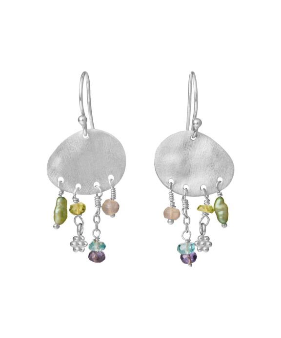 SUSANNE FRIIS BJØRNER SØLV ØREHÆNGER MED PLADE OG STENMIX - 5678-1-596