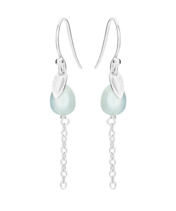 SUSANNE FRIIS BJØRNER SØLV ØRERINGE MED BLAD PERLE OG KÆDE - 5640-1-906