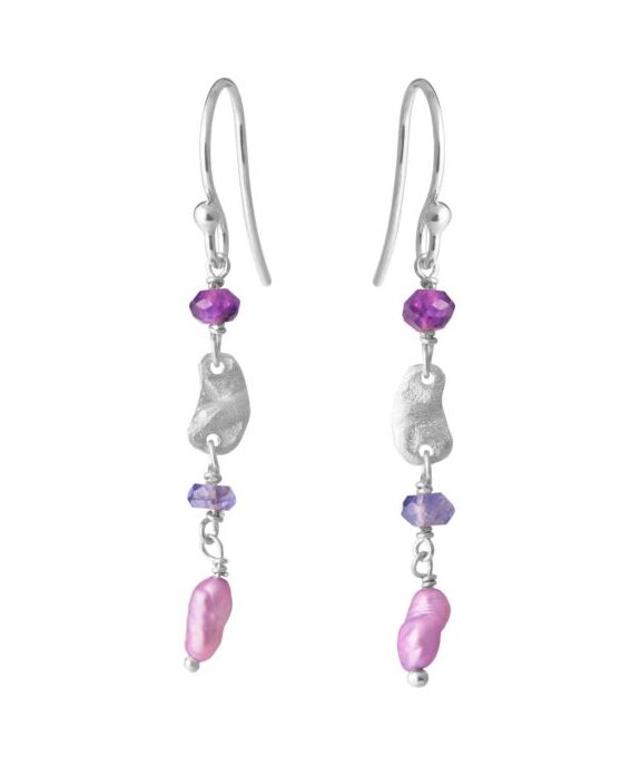 SUSANNE FRIIS BJØRNER ØRERINGE SØLV MED MIX LILLA STEN - 5679-1-599