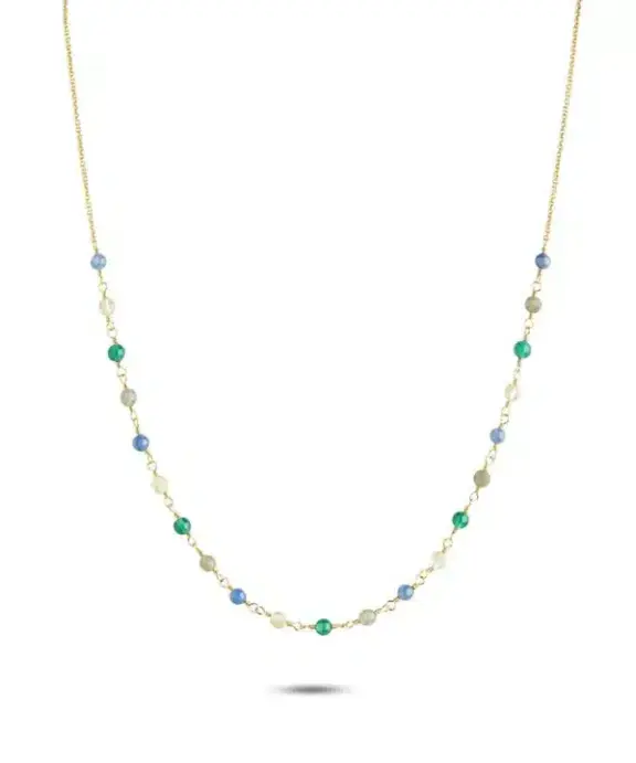 CARRÈ HALSKÆDE SØLV FORGYLDT MED MIX STEN - FC 4262 KYLBGRC 40+2+2