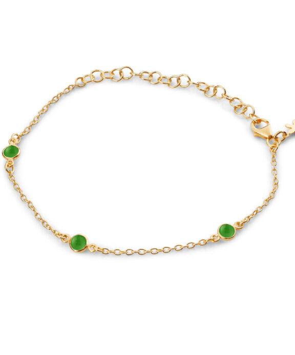 SUSANNE FRIIS BJØRNER ARMBÅND I SØLV FORGYLDT MED GRØN AGAT - 1585-2-102