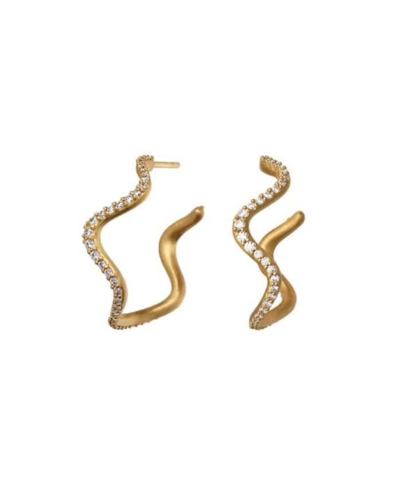 BYBIEHL ØRERINGE SØLV FORGYLDT WAVE MED ZIRKONIA - 4-3702A-GP