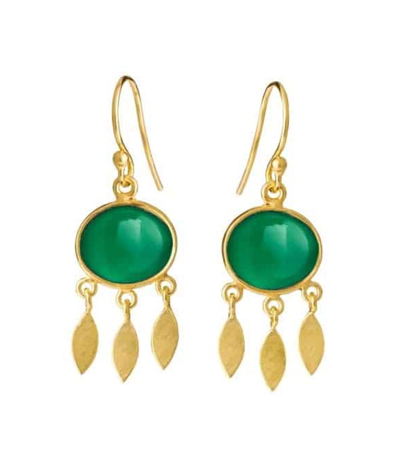 SUSANNE FRIIS BJØRNER ØRERINGE SØLV FORGYLDT MED GRØN AGAT - 5675-2-102