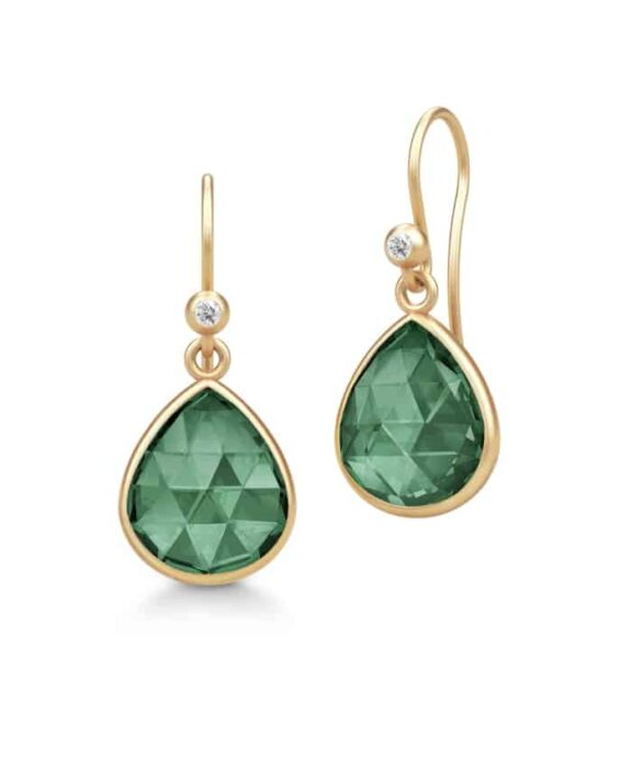JULIE SANDLAU LEA ØRERINGE FORGYLDT SØLV MED GRØN KRYSTAL - HKS749GDTMCRCZ