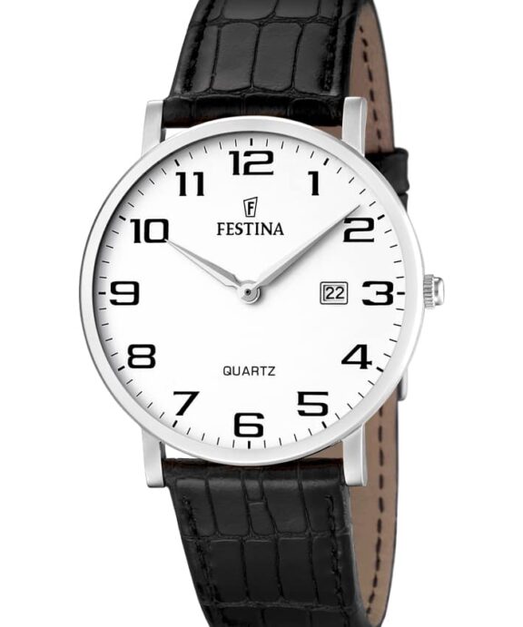 FESTINA UR HERRE CLASSIC STÅL MED SORT LÆDERREM - F16476/1