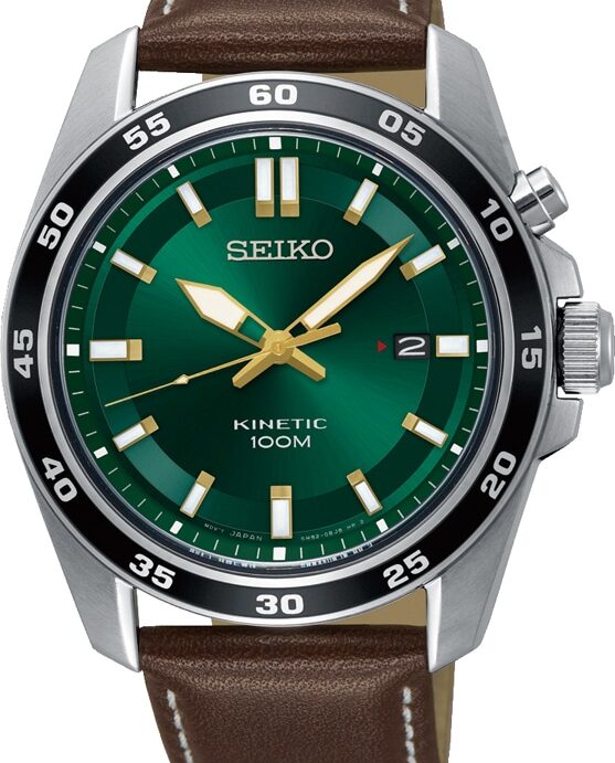 SEIKO KINETIC HERRE STÅL MED BRUN REM - SKA791P1