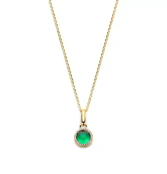 SPIRIT ICONS EUPHORIA HALSKÆDE SØLV FORGYLDT GRØN AGAT ZIRKONIA - 11112-45