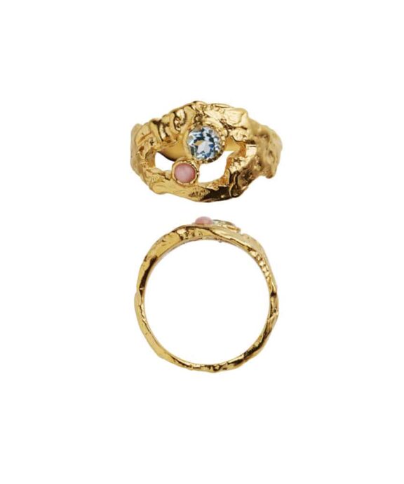 STINE A MY LOVE ROCK RING MED BLÅ OG LYSERØD STEN  - 4049-02