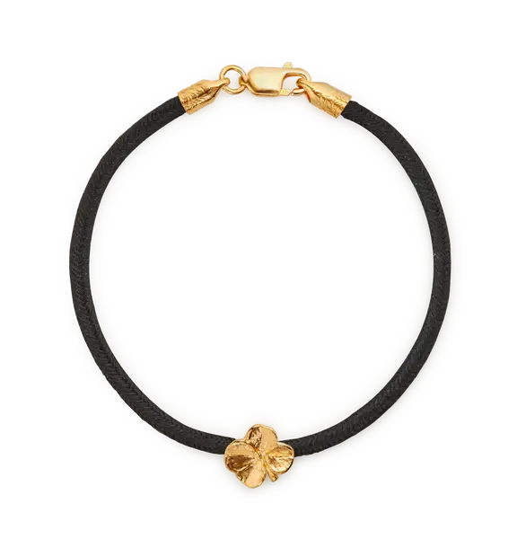 FLORA DANICA ARMBÅND SORT SILKE MED FORGYLDT FIRKLØVER - FLC-SILK-BLACK-16-G