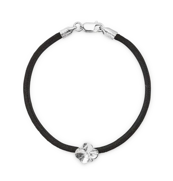 FLORA DANICA ARMBÅND SORT SILKESNOR SØLV FIRKLØVER - FLC-SILK-BLACK-16-S