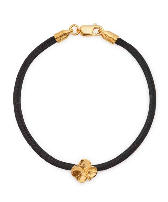 FLORA DANICA SILKE ARMBÅND SORT FIRKLØVER FORGYLDT SØLV - FLC-SILK-BLACK-18-G