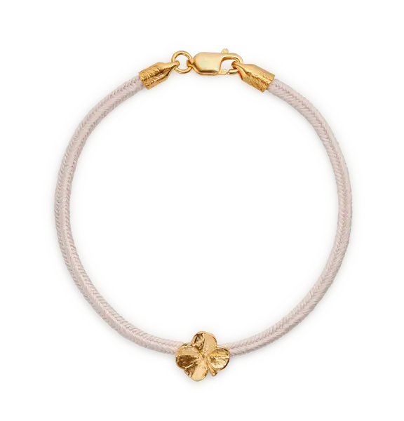 FLORA DANICA ARMBÅND ROSA SILKESNOR FORGYLDT FIRKLØVER - FLC-SILK-ROSE-18-G.