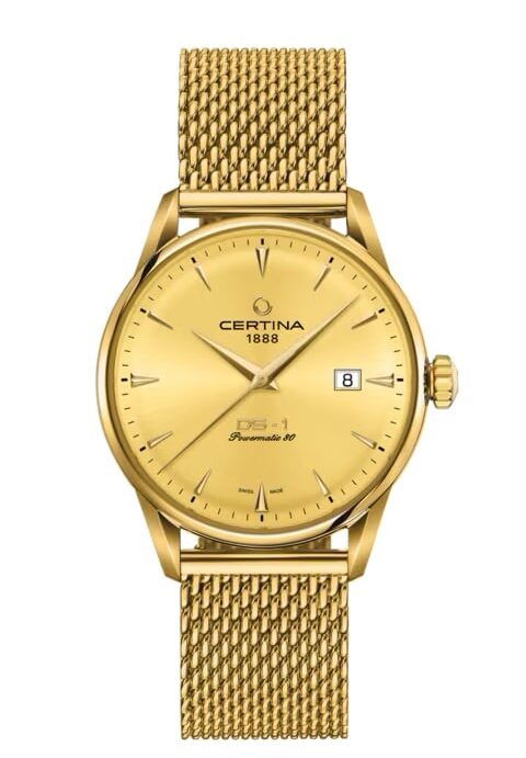 CERTINA POWERMATIC 80 UR HERRE GULDFARVET MED MESHLÆNKE - C0298073336100