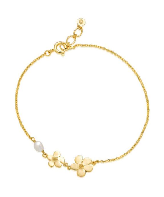 IZABEL CAMILLA ARMBÅND SØLV FORGYLDT PANSY BLOMST MED PERLE -  A3147GS