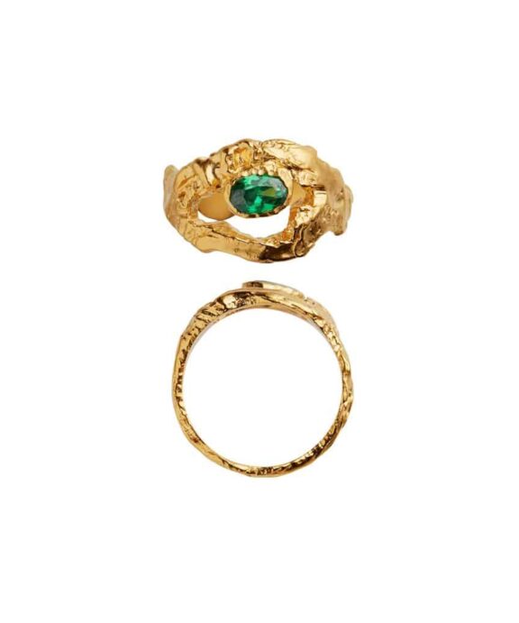 STINE A MY LOVE RING FORGYLDT SØLV GRØN STEN - 4048-02