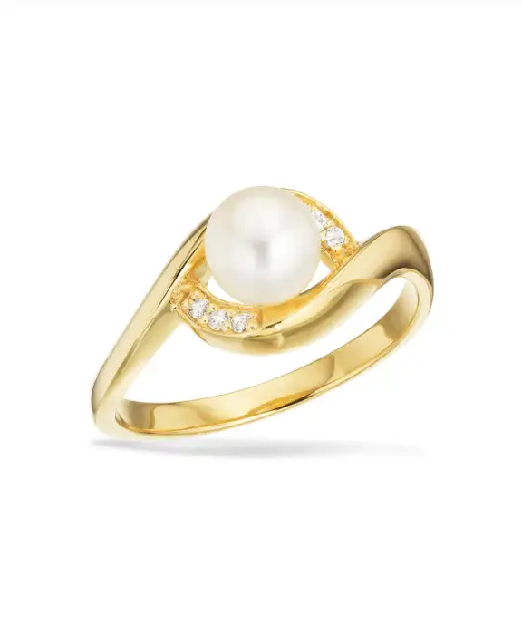 SCROUPLES RING SØLV FORGYLDT MED FERSKVANDSPERLE OG ZIRKONIA - 729412