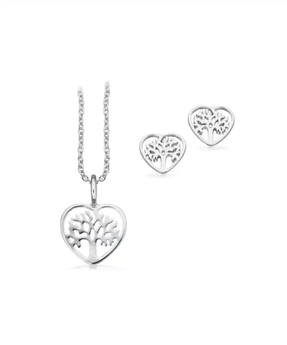 SCROUPLES PIXEL SÆT HALSKÆDE OG ØRERINGE SØLV LIVETS TRÆ HJERTE - PX1151