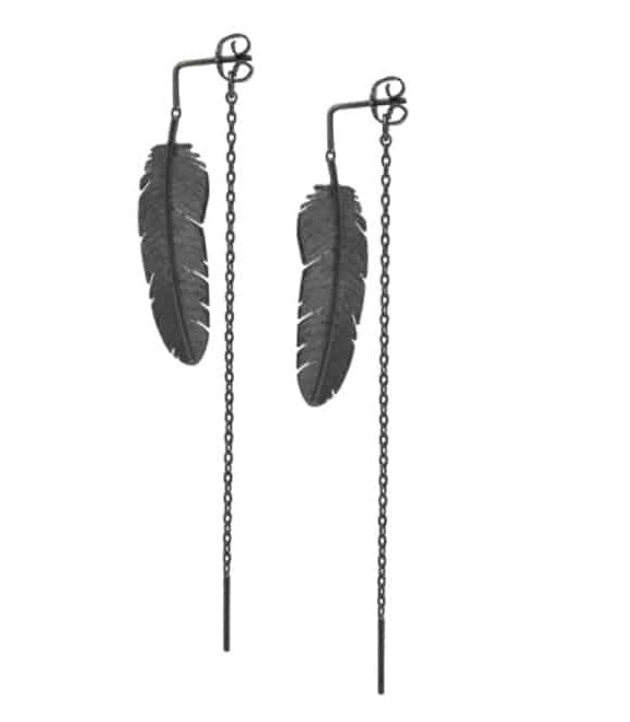 HEIRING FJER ØRERINGE MEDIUM MED KÆDE I OXYDERET SØLV - 51-5-98OH-KA-OX