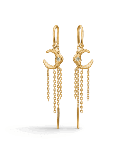 STUDIO Z LUNAR ØRERINGE FORGYLDT SØLV MED GRØN STEN - 7207883