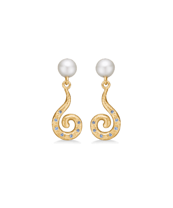 STUDIO Z CURIOSITY ØRERINGE FORGYLDT SØLV MED PERLE OG BLÅ STEN – 7217871