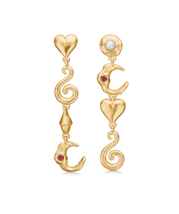 STUDIO Z CASCADE ØRERINGE FORGYLDT SØLV MED HJERTER, SNIRKLER, MÅNER OG PERLER - 7217876