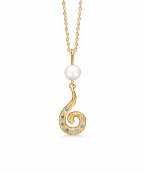 STUDIO Z CURIOSITY HALSKÆDE FORGYLDT SØLV MED HVID PERLE OG BLÅ STEN - 7227871