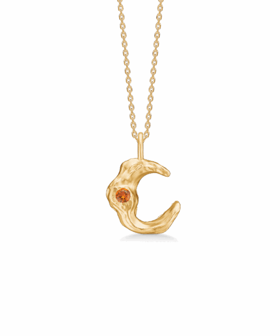 STUDIO Z LUNAR HALSKÆDE FORGYLDT SØLV MED ORANGE STEN - 7227882