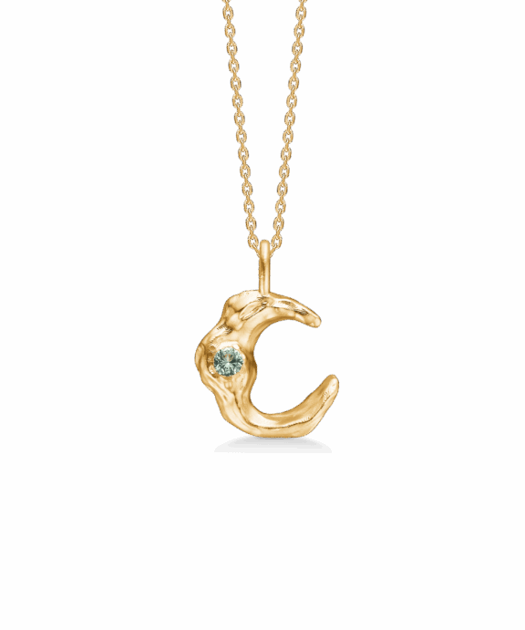 STUDIO Z LUNAR HALSKÆDE FORGYLDT SØLV MED GRØN STEN - 7227883